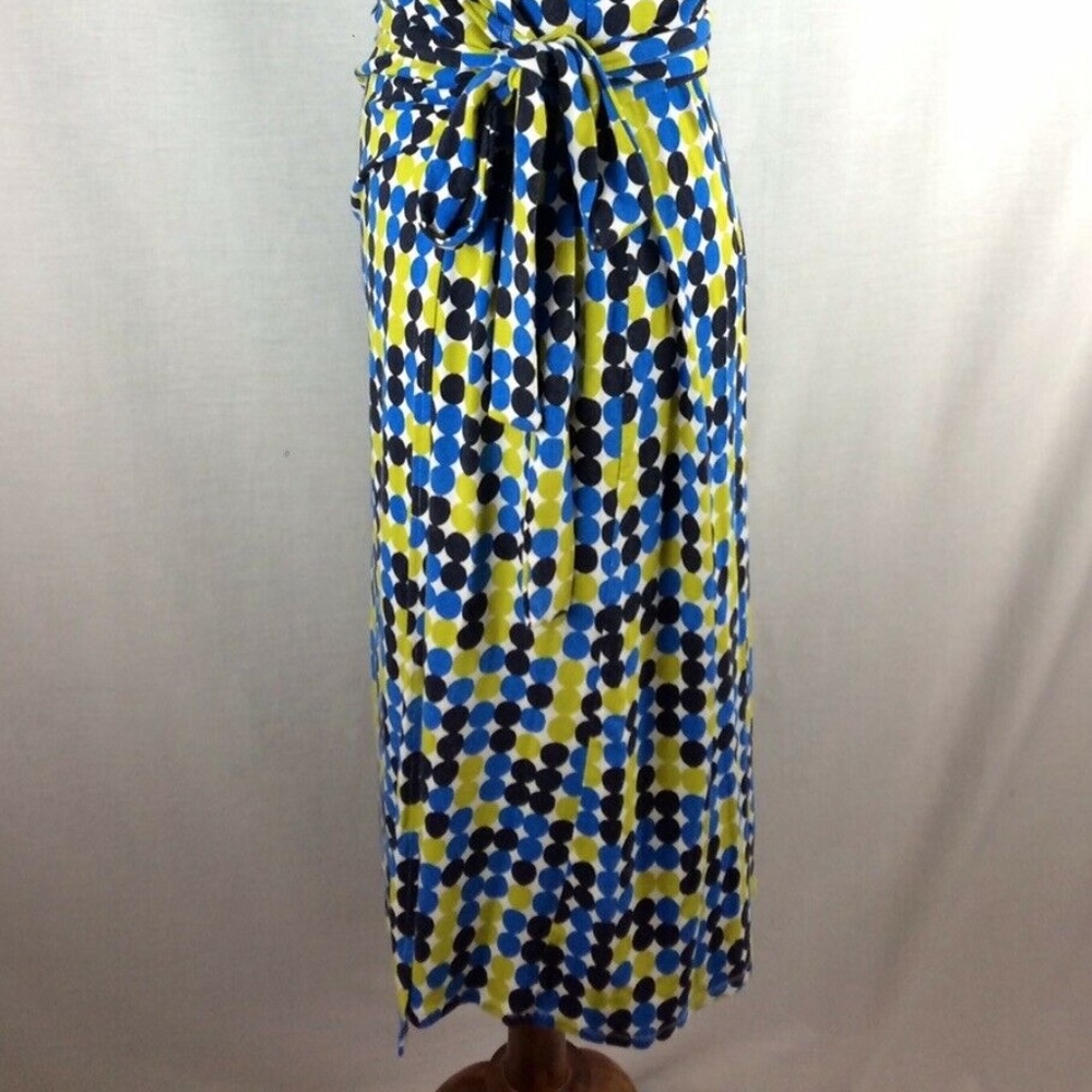 Polka Dot, Blue Green, Full Wrap Dress, Tie Waist - Picture 4 of 8